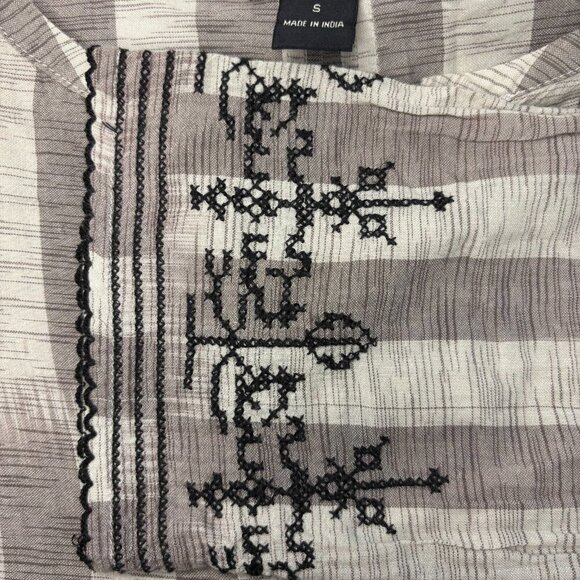 LUCKY BRAND Tunic Sz Small Striped Embroidered Prairie Top Bell Sleeve - Picture 3 of 5